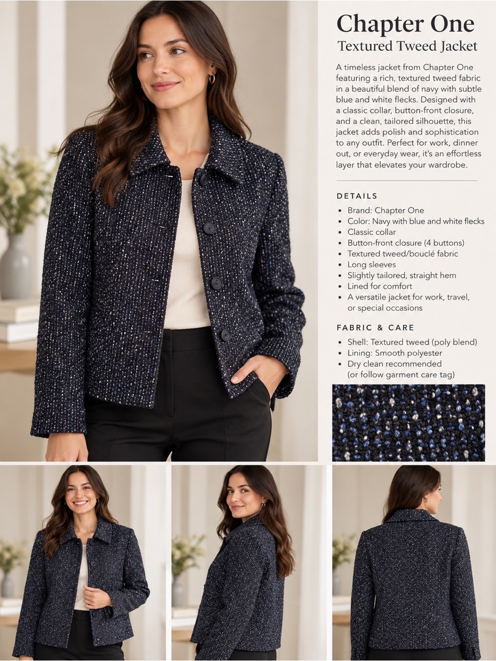 Chapter One Textured Tweed Blazer US18